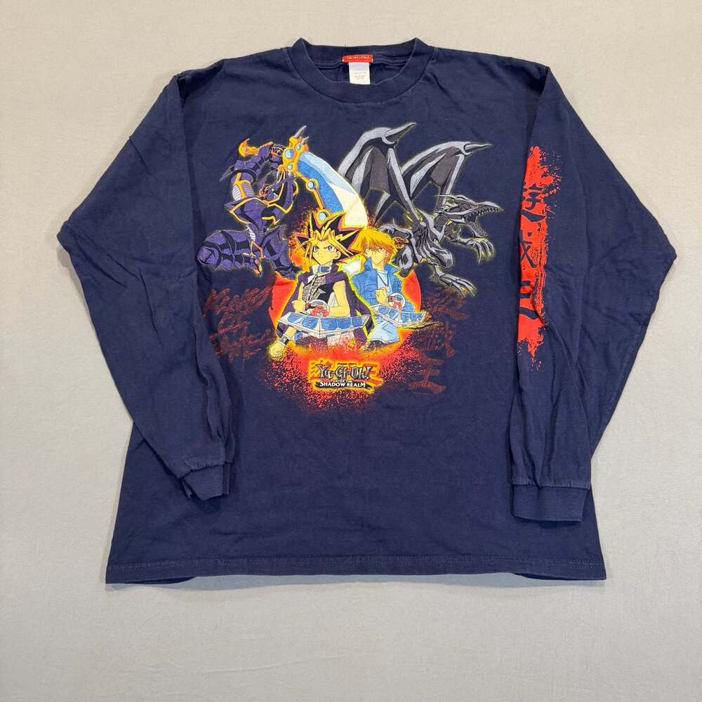 Yu-Gi-Oh! Long Sleeve Graphic T-Shirt Size XL Navy Blue Anime